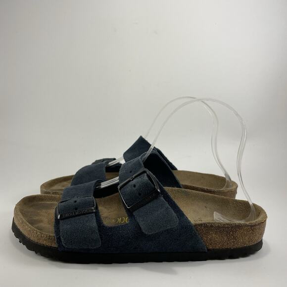 Birkenstock Arizona Sandals Womens Size 38 US Size 7-7.5 Blue Suede Slides - Picture 4 of 9